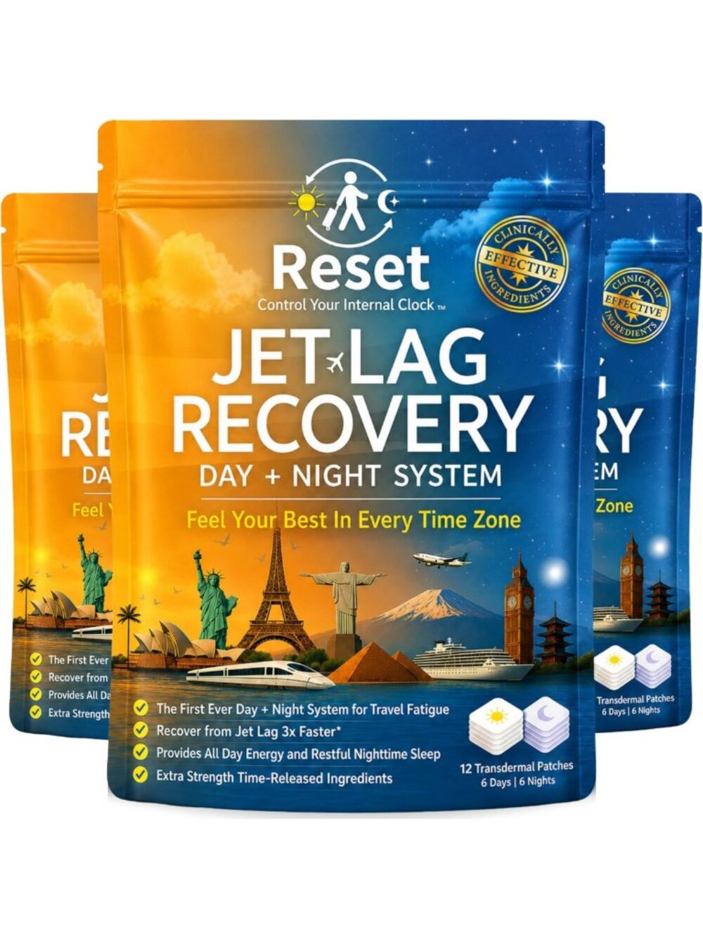 Jet Lag Recovery Transdermal Patches - 36 Day & Night Relief Patches for Travel